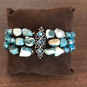 Turquoise, stone, glass and bead bracelet.